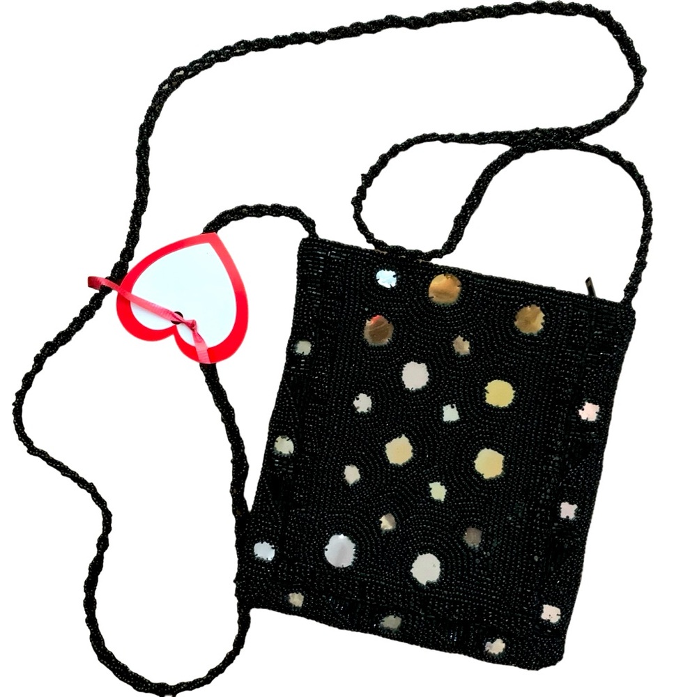 Black Gold and Silver Sequin Beaded Sparkly Mini Crossbody Bag Vintage 90s